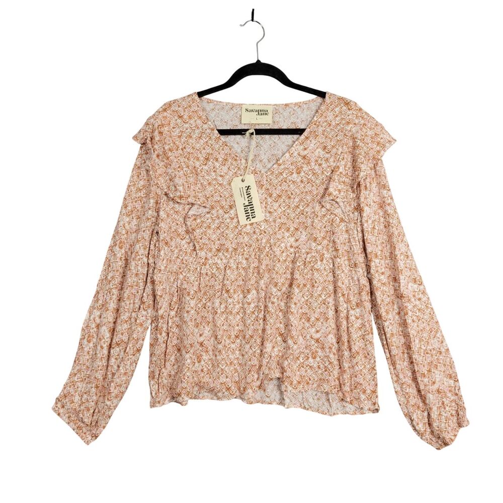 SAVANNA JANE Orange Ruffle Boho Artsy Feminine Cottagecore Top SIZE LARGE